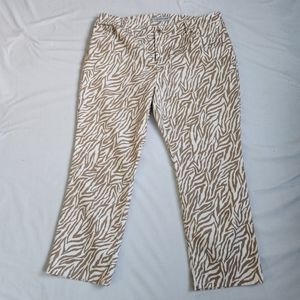 Chico's Platinum Denim crop cropped jeans animal Zebra stripe print cream tan 16